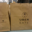 Takeaway bags advertising Uber Eats - Hellenic Republic, Kew